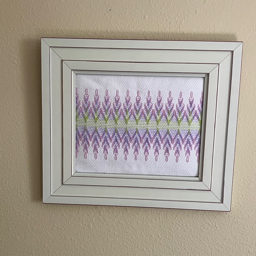 Hand Crafted Lavender and Green Smocked Textile Wall Art